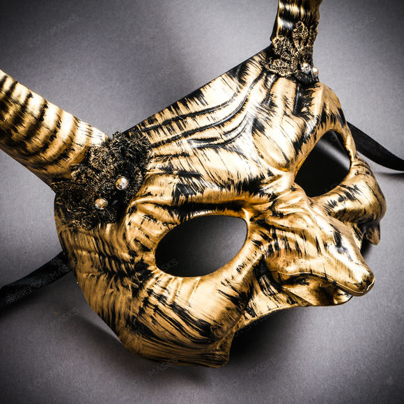Goblin Devil Long Horn Eyes Mask - Black Gold - Picture 5 of 5